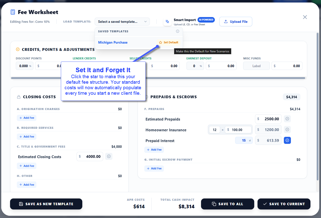 Default Fee Templates